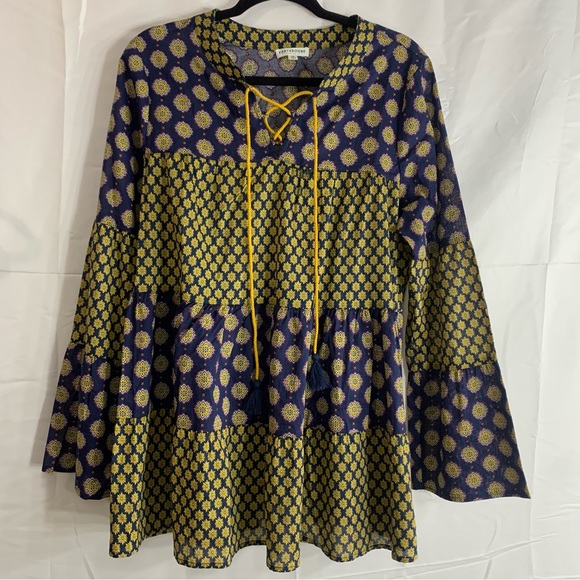 Earthbound Trading Co. Mixed Print Boho Tiered Peasant Tunic, size M - Picture 11 of 11